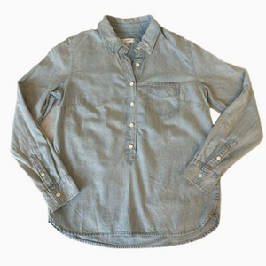 J.Crew Women’s Light Chambray Popover Henley Denim Top Shirt size Small
